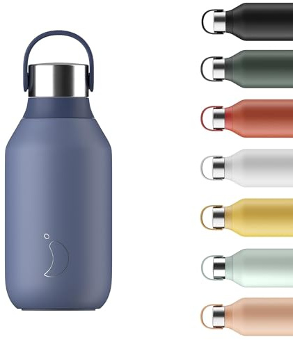 Chilly's Series 2 Water Bottle - Vacuum Insulated Stainless Steel Water Bottle with Soft Collar & Carry Loop, Thermal Flask for Hot & Cold Drinks - Leak Proof, No Sweat - Whale Blue, 350ml
