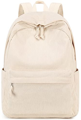 Bluboon School Backpack for Teen Girls Bookbags Elementary High School Corduroy Laptop Bags Women Travel Daypacks, Corduroy Beige, 15.6-Inch, Daypack Backpacks