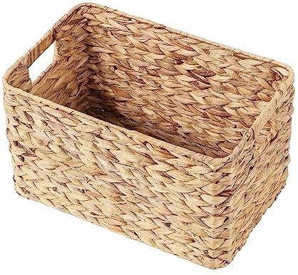 Wickerfield Water Hyacinth Storage Basket with Cut out Handles Shelve Basket Bathroom Storage Wardrobe Nursery Room Gift Hamper (Small)