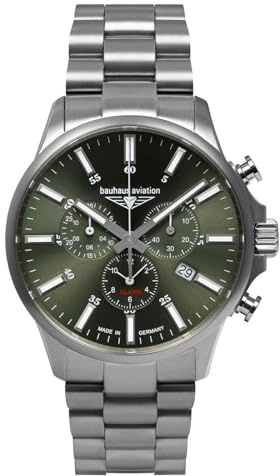Bauhaus Aviation Herrenuhr mit Lederband oder Titanband Chronograph Titangehäuse 10 ATM Saphirglas Alarm Datum 2880