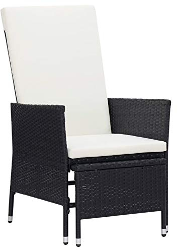 Camerina Garten-Liegestuhl mit Auflagen Rattan Schwarz Loungesessel Outdoor Garten StüHle Outdoor LiegestüHle FüR DraußEn Lounge Sessel Outdoor