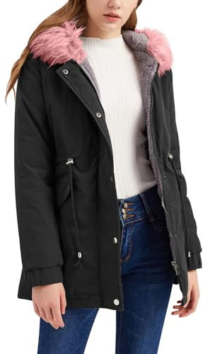 L9WEI Winterjacke mit Kapuze Damen Warm Winter Jacke Verdicken Gefüttert Warm Parka Mantel Wintermantel mit ReißverschlüSse Und Taschen