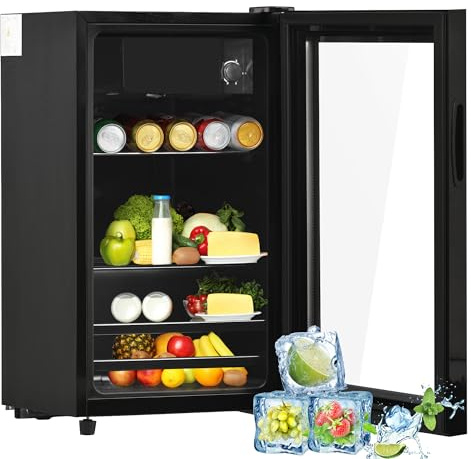 Sweiko 76LMini-réfrigérateur,3L+73L pour la glace,peut contenir 51 canettes de soda, d'eau, de bière ou de vin. Fonctionnement silencieux,système de refroidissement à compresseur,économe en énergie