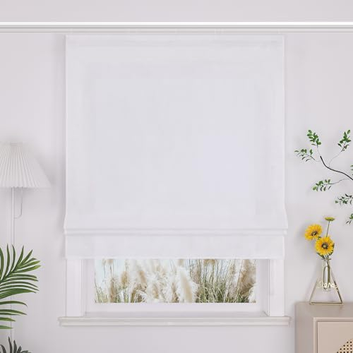 Yujiao Mao Halbtransparentes Raffrollo mit Klettband Modernes Unifarben-Fensterrollo aus hochwertigem Stoff Blickdichter Sichtschutz für Wohn- und Schlafzimmer 1 Stück，weiß BxH 140x140cm