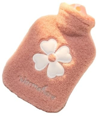 HonFitat 500 ml tragbare Flanell-Wärmflasche, Handwärmer, niedliche Wasserflasche, warmer Bauch, Winter, Mädchen, Blume, Wärmflasche, Tasche, Wasserwärmer, Rosa
