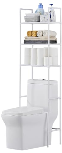 QIUFEN Estantería de Baño sobre Inodoro, 3 Niveles, Estante de Almacenamiento de baño, Ahorra Espacio, Mueble baño para Baño, Lavandería, Blanco