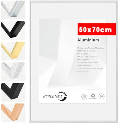 HIMEETIME® 1x Bilderrahmen 50x70 cm Silber Metall Rahmen | Dokumentenrahmen 50x70 cm,Metallrahmen Alu-Bilderrahmen Poster Aluminium | Picture Frame 50x70 Fotorahmen