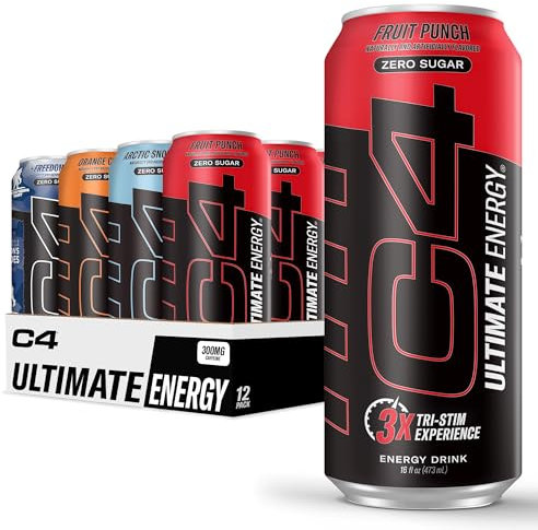 C4 Ultimate Zero Sugar Energy Drink Official Variety Pack, Tri-Stim Experience with 300mg Caffeine + TeaCrine + Dynamine, 16oz (Pack of 12)