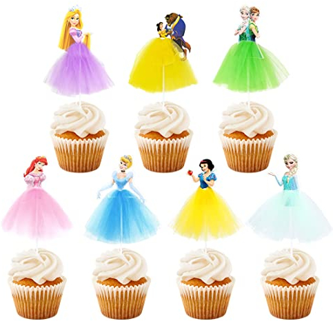 Cupcake Topper, 14 Stücke Prinzessin Tortendeko Kindergeburtstag, Torte Topper, Kuchendekorationsset, Deko Torte Mädchen, Kuchendeko Geburtstag