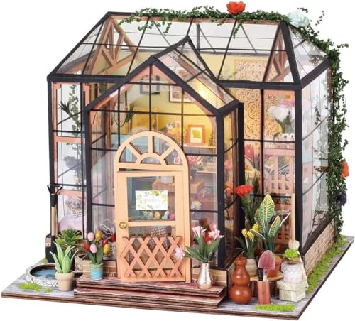 Kit de invernadero en miniatura, casa pequeña para adultos, kit de bricolaje con muebles, decoraciones de Halloween/Navidad/regalos para familiares y amigos