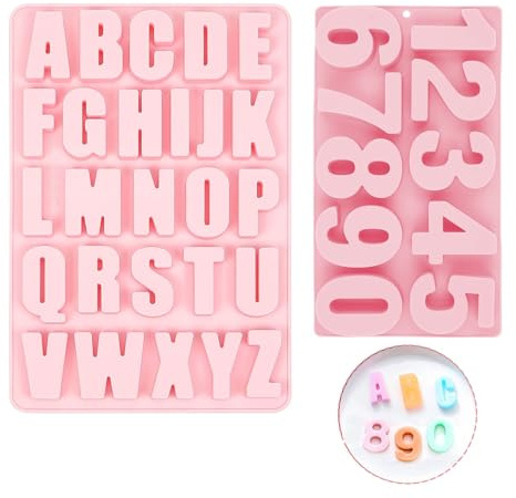 2 Stück Silikonform Buchstaben, 3D Gießform Buchstaben für Schokolade, Fondant, Kerzen, Herstellungstablett DIY-Backform für Kuchen und Dessertdekoration (Rosa Farbe)