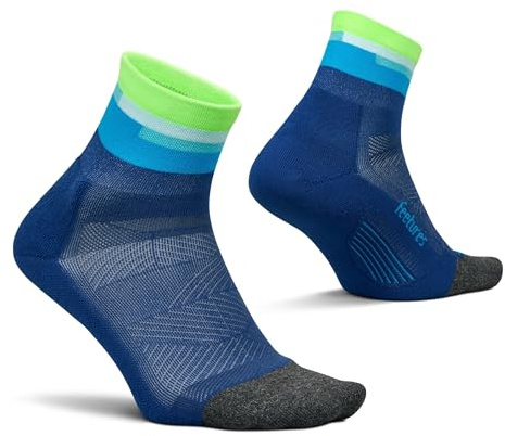 Feetures Elite Light Cushion Quarter Solid - Sport Sock with Targeted Compression - Surfboard Blue, L (1 Pair)