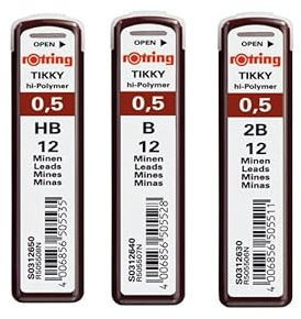 Rohring Ricariche ad alto polimero per matite meccaniche fini da 0,50 mm, set B, HB, 2B