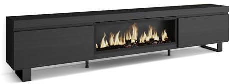 Skraut Home | TV-Schrank, Lowboard | für Wohnzimmer und Esszimmer | 267x57x35 cm | Für großformatiges TV | Elektrokamin XXL | Industriedesign | Moderner Stil | Schwarz