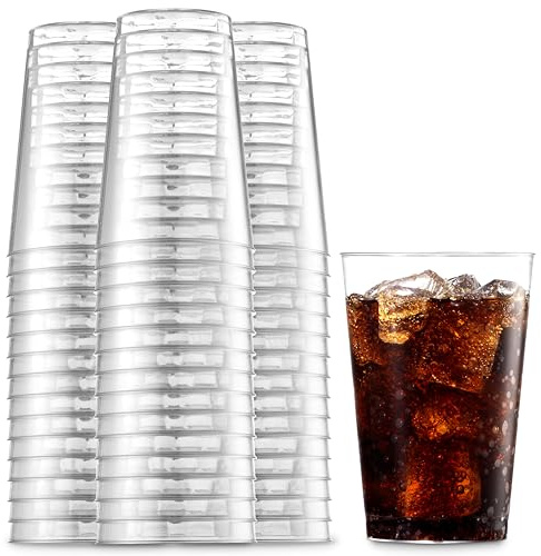 Munfix 100 Clear Plastic Cups 12 Oz Plastic Tumblers Fancy Disposable Wedding Party Cups Elegant Party Cups Recyclable and BPA-Free