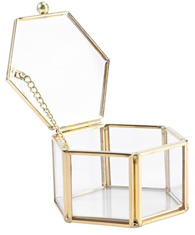 LIFKOME Schmuckkästchen Glas Sechsseitige Ringbox Geometrisches Ehering-box Mini-glasschmuckschatulle Kompakte Schmuckbox Ring-display-box Ring-aufbewahrungsbox Mini-schmuckkästchen