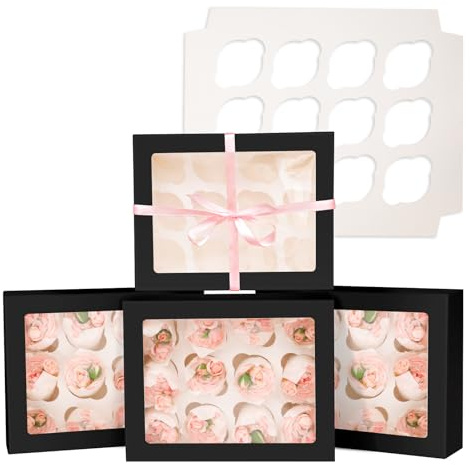 Gcardist Automatischer Popup - 6-teilige Cupcake-Boxen mit Fenster & 12 Stück Cupcake-Boxen (33x25,4x9cm), Schwarz, für Backwaren-Bevorratung, 13x10x3,5imateResize Container