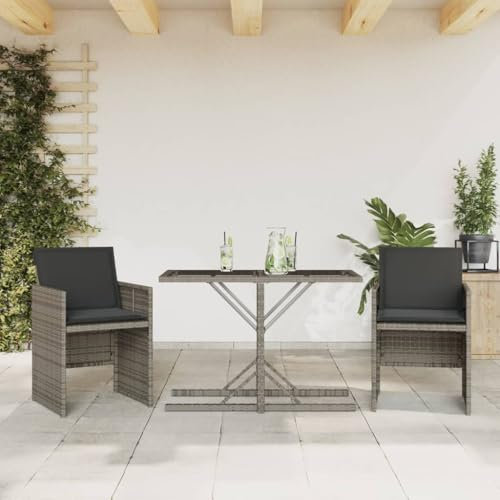 Brokky 3-TLG. Bistro-Set mit Kissen Gartenset Tisch Und StüHle Bistrotisch Outdoor Balkon MöBel Set Grau Poly Rattan - 365064