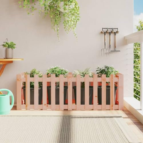 Somanki Hochbeet Lattenzaun-Design 150x50x50 cm Massivholz Douglasie, Palettenrahmen, Hochteich, Gemüsebeet, Kräuterregal Balkon, Blumenbeet, Kräuterspirale, Tomatenbeet, Pflanzhochbeet - 832495