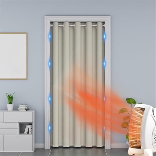 Momooda Türvorhang Blickdicht Magnetische, Thermo Vorhang Gegen Kälte mit Ösen, Raumteiler Vorhang, Akustik Vorhang Lärmschutz für Küche Türrahmen, Schrank, 1 Stück, Beige, 150x270cm