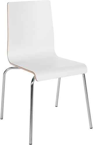CLP Stuhl stapelbar Gahanna, Stapelstuhl aus Formholz mit HPL-Laminat, Stahlgestell verchromt belastbar bis 150 kg, Esszimmer und Büro - Farbe weiß