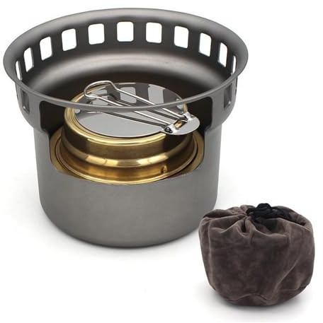 HoveeLuty Réchaud à Alcool en Titane, brûleur à Alcool, poêle Bois d'extérieur avec Supports, Camping Multi-combustibles, réchaud de randonnée ultraléger (Four Uniquement), de c