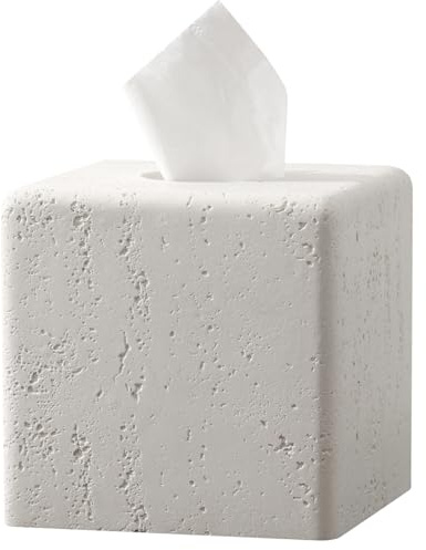 Haocoott Tissue Box Cover Square, Resin Facial Tissue Holder Covers Toilet Paper Holder Decorative Travertine Paper Dispenser Home Decor for Bathroom Bedroom Living Room Office (Off White)