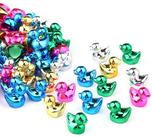 Blueweenly 100 Pcs Shiny Mini Duck Figures Colorful Electroplate Duck Statue Decor Micro Garden Landscape Animal Sculpture Aquarium Hide and Seek Cake Decoration DIY Charms for Party Gift