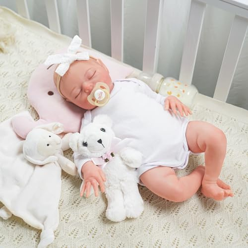 JIZHI Reborn-Baby Puppen 20 Zoll Realistische Neugeborene Babies Puppe Weicher Stoffkörper Mädchen Real Life Lebensechte schlafende Mädchen mit Geschenkbox für Kinder ab 3 Jahren