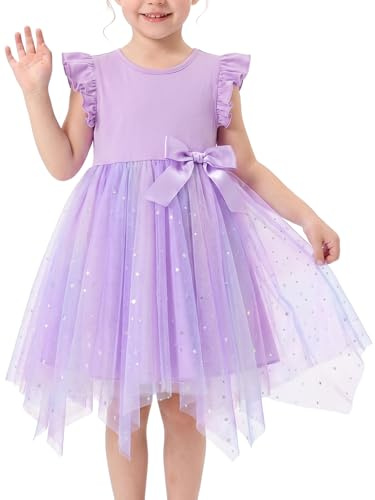 Miipat Abiti Ragazze Tulle Principessa Bambina Abito Estate Maniche Volanti Bambini Abito per Festa di Compleanno di Nozze
