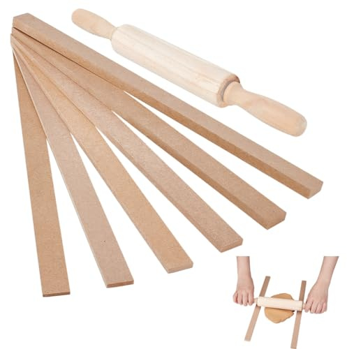 UNICRAFTALE 7Pcs Clay Roller Guide Pottery Tools 6 Sizes Pottery Rolling Depth Guide Sticks and Wooden Rolling Pin Set Clay Mudboard Tools for Manual Self Made Clay Gift Decoration