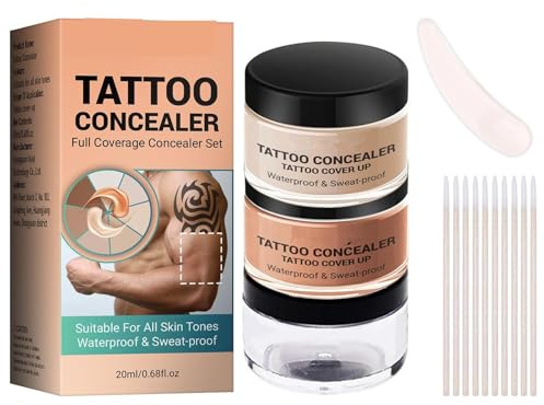 Tattoo Concealer Für Körper, Tattoo Entferner, Make-up zum Abdecken von Tattoos, Tattoo-Abdeckcreme, Narben Body Makeup Foundation, Professionelle Wasserdichte Make-up Concealer-Tattoo-Set, Stil 2