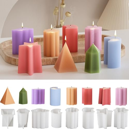 DA LI SHI 8 Stück Kerzen Selber Machen Set : 3D DIY Silikonform Kerzen Gießen Formen und Kerzenformen Silikon, als Heimdekorationen, Wiederverwendbare, Silikonformen für Kerzen, DIY Duftkerze, Seife