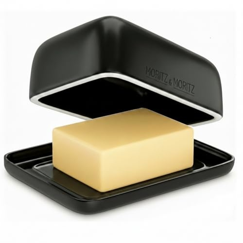 Moritz & Moritz VIDA Butterdose Keramik 250g - Schwarze Porzellan Butterdose mit Deckel - Butterglocke & Butterfass in edlem Design - Butterschale & Butterbox für alle gängigen Buttersorten