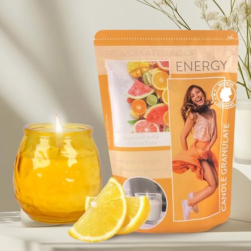 Alluvo Kerzensand Zitrusfrüchte 400 g mit 4 Dochten palmölfrei | Kerzengranulat mit Citronella- und Citrusduft – rußarm, wiederverwendbar für Windlichter, DIY-Kerzen und Glasdeko