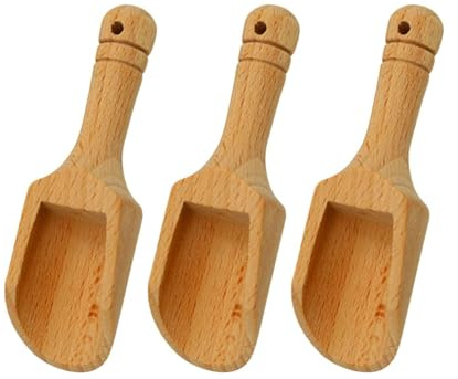 Hopzab Mini Wooden Salt Spoons Multipurpose Natural Wood Scoops Small Bath Salt Wooden Spoons for Kitchen Bathroom Spices Sugar Candy Honey Tea Powder(3 Pcs)