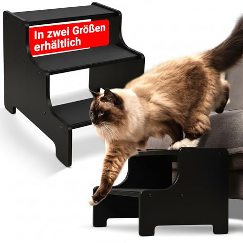 AMAZINGs Haustiertreppe für kleine, mittlere und schwere Hunde, Katzen. 2 Stufen | Hundetreppe + Katzentreppe für Junge und alte Katzen | 30 cm hoch für Sofa, Couch, Lieblingsplatz | schwarz