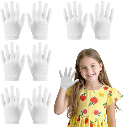 Guantes de Algodon Niños, 4 Pares de Guantes Hidratantes de Algodón Lavables y Reutilizables, Adecuados para Niñosde con Eccema de Manos secas Durante la Noche (6 a 10 años)