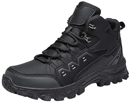 Snöstövlar herr vattentäta, vandringsskor herr hög topp utomhus varma vinterskor höst sportskor vinter fritidsskor varma tennisskor enfärgade sneakers halkfria ankelstövlar, svart, 42 EU