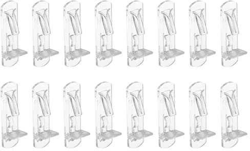 PATIKIL 16 Pcs Locking Shelf Pins, Clear Plastic Locking Shelf Support Pegs Cabinet Bracket Clips Fits 6mm Peg Hole 16mm(1/4) Thick Shelf for Kitchen Cabinet Furniture