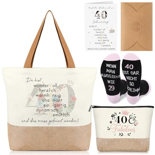 Xuniea Geburtstag Geschenke für Frauen Jutetasche Kosmetiktasche Socken | Einkaufstasche, Geburtstagskarte mit Umschlag, Geburtstagsgeschenk, Für Damen Freundin, Mama, Schwester und Kollegin