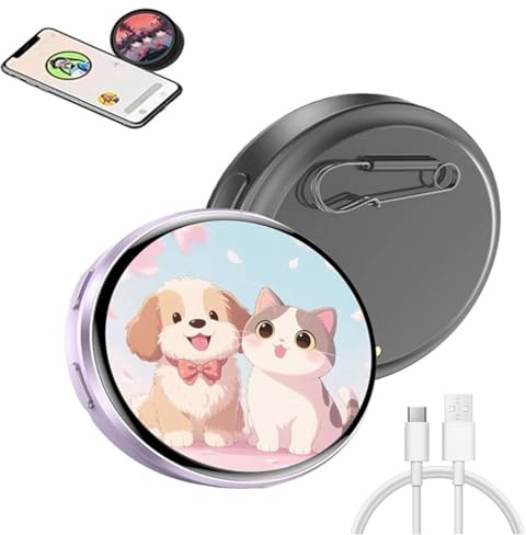 Electronic Badge Digital Display Pin, Magnetic Cute Pin, Touchscreen Lightweight 500mAh, Badges Button with Videos/Photos Display, for Backpack (Black)