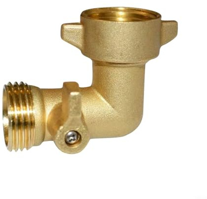 Entgoinggo 90 Degree Brass Hose Elbow, 3/4 Inch | Built-in Shut Off Valve, Garden Tap Connector, Leakproof Extension Adapter, Outdoor Irrigation, 1pc
