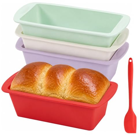 4-Pack Mini Loaf Tins, Silicone Bread Pans Non-Stick Baking Trays Bread Making Accessories for Air Fryer & Oven Safe Loaf Molds