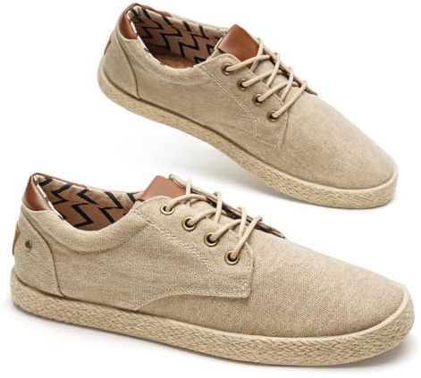 GLAMORA Zapatillas Lona Hombre con Cordones Alpargatas Canvas Zapato Plano Ligero Transpirable Suela Goma Efecto Esparto Casual Verano Flexible Comodo bg-43