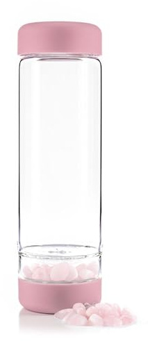 VitaJuwel inu! ROSE | Die Wasserflasche mit echtem Rosenquarz und Blume des Lebens