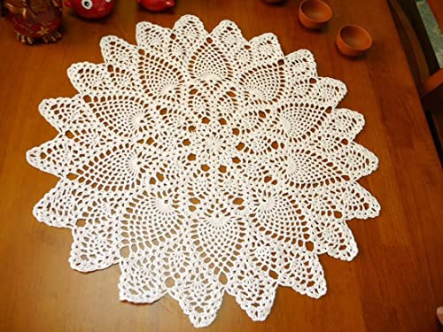 Janef Handgefertigte Häkel-Tischdecke aus Baumwolle, Spitzendeckchen, rund, 50,8 cm, Beige