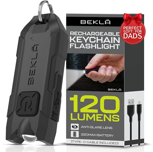 BEKLA Rechargeable Keyring Torch USB LED Flashlight – 120 Lumen Extra Bright Mini Torch, Portable EDC Pocket Light for Keys, Handbags, Camping, Walking & Emergencies