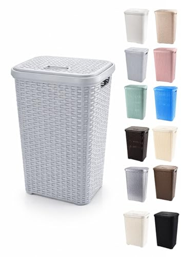 JARDIN202 - Cesto Ropa Sucia Pongotodo con Tapa y Asas | Cesta Colada Plástico Ratán | Cubo Ropa Sucia Ventilado | Baño Dormitorio | 38L/60L | 60 litros (Gris)