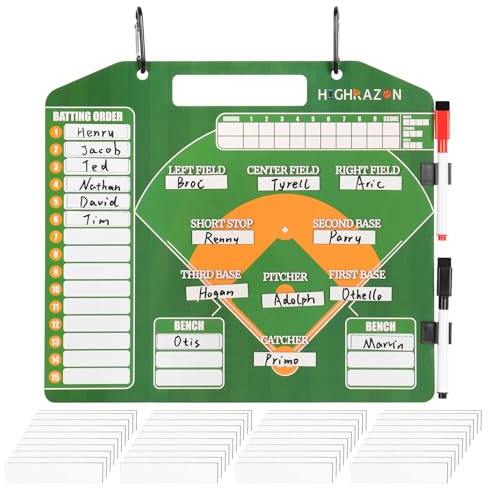 HIGHRAZON Magnetic Baseball Coach Clipboard, Dry Erase Coach Lineup Board, Premium Tactical Baseball Coaching Board with 40 Lineup Cards and Marker, Dugout Display Softball Coaching Accessories